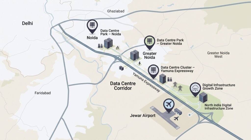 Noida Greater Noida Yamuna Expressway data centre corridor map UP 2026

