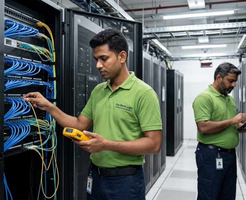 Remote hands services — engineer working on servers in a data center rack